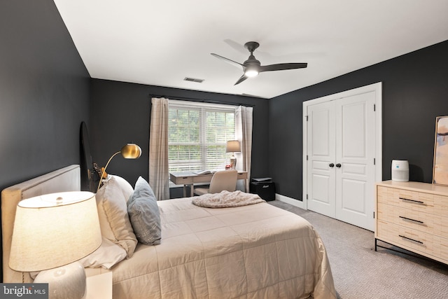 12019 Wandabury Rd, Oakton, VA 22124 - bedroom with carpet flooring, ceiling fan, baseboards, and a closet