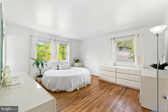 bedroom featuring multiple windows and light wood-type flooring
