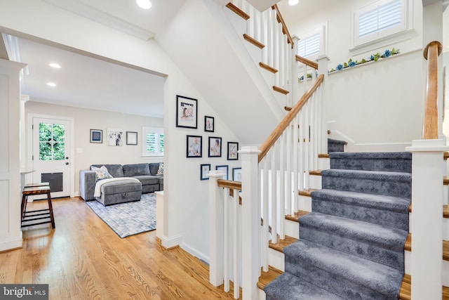 3207 19th St N, Arlington, VA 22201 - staircase with wood finished floors, recessed lighting, and baseboards