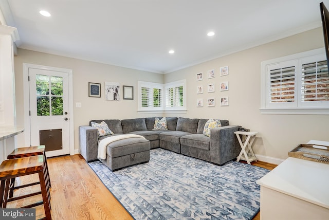 3207 19th St N, Arlington, VA 22201 - living area featuring light wood finished floors, recessed lighting, baseboards, and ornamental molding