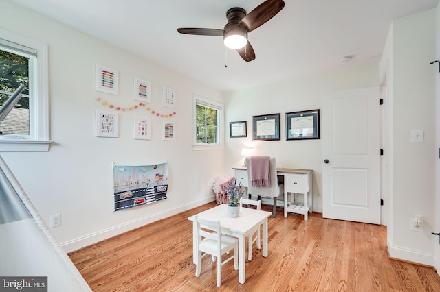 3207 19th St N, Arlington, VA 22201 - playroom featuring light wood-style floors, a ceiling fan, and baseboards