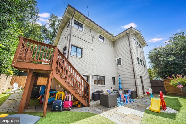3207 19th St N, Arlington, VA 22201 - back of house featuring a patio, an outdoor living space, stairs, and a deck