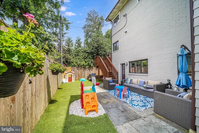 3207 19th St N, Arlington, VA 22201 - view of yard featuring an outdoor living space, a patio, and stairs