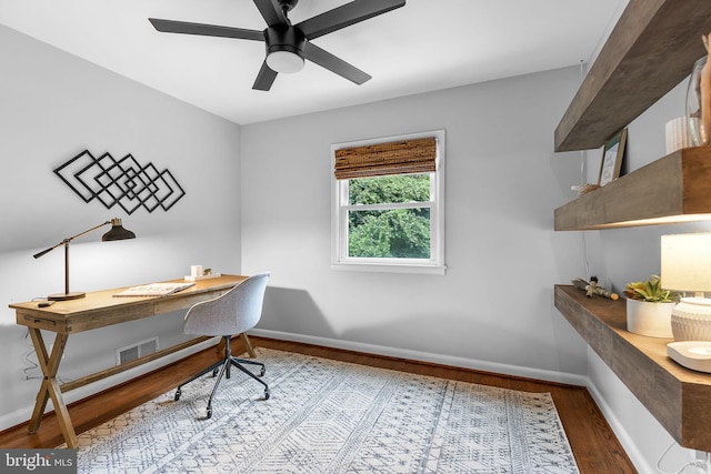 3416 Rustic Way Ln, Falls Church, VA 22044 - home office featuring wood finished floors, baseboards, and ceiling fan