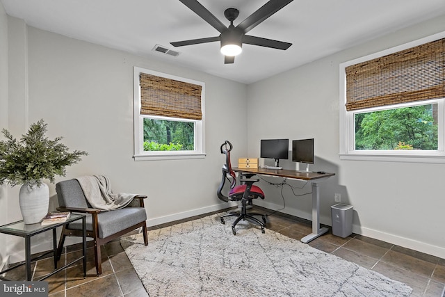 3416 Rustic Way Ln, Falls Church, VA 22044 - office area with healthy amount of natural light, a ceiling fan, and baseboards