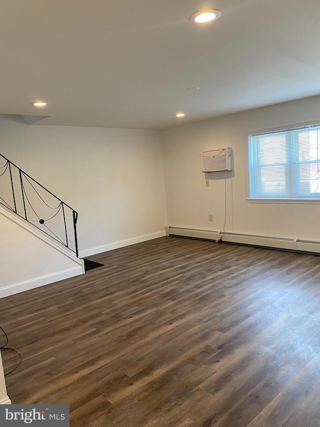 1148 Tabor Plz, Philadelphia, PA 19111 - interior space with dark wood-style flooring, baseboards, stairway, recessed lighting, and an AC wall unit