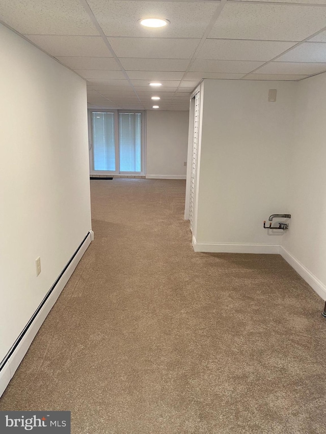 1148 Tabor Plz, Philadelphia, PA 19111 - carpeted empty room with baseboards, baseboard heating, a drop ceiling, and recessed lighting