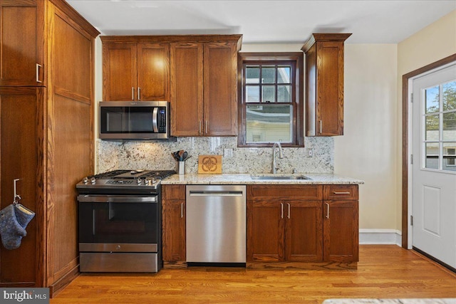 226 Washington Ter, Audubon, NJ 08106 - kitchen with appliances with stainless steel finishes, a sink, decorative backsplash, and light wood-style floors