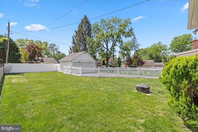 226 Washington Ter, Audubon, NJ 08106 - view of yard featuring a garage, an outdoor structure, and an outdoor fire pit