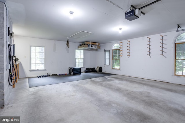garage with a garage door opener