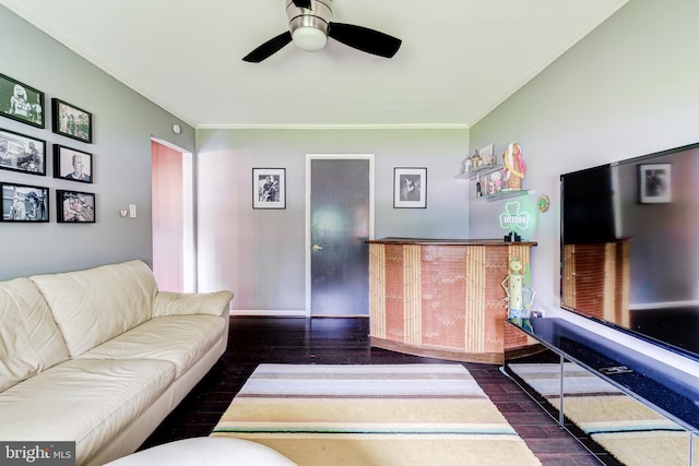 1109 Neal Dr, Alexandria, VA 22308 - living area with hardwood / wood-style floors, a ceiling fan, and ornamental molding
