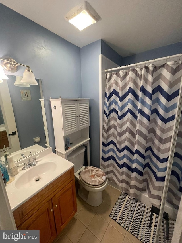 7918 Bentley Village Dr Unit 14A, Springfield, VA 22152 - bathroom featuring tile patterned flooring, toilet, a shower with curtain, and vanity