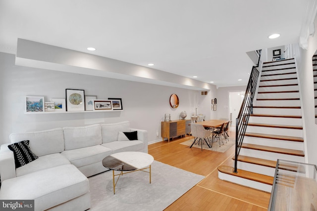 2019 Pemberton St, Philadelphia, PA 19146 - living area featuring stairway, wood finished floors, recessed lighting, and baseboards