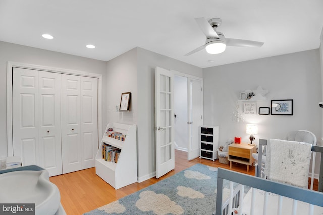 2019 Pemberton St, Philadelphia, PA 19146 - bedroom featuring a closet, wood finished floors, a ceiling fan, recessed lighting, and baseboards