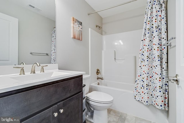 12815 Breyer Pl, Hughesville, MD 20637 - bathroom featuring visible vents, shower / bathtub combination with curtain, toilet, and vanity