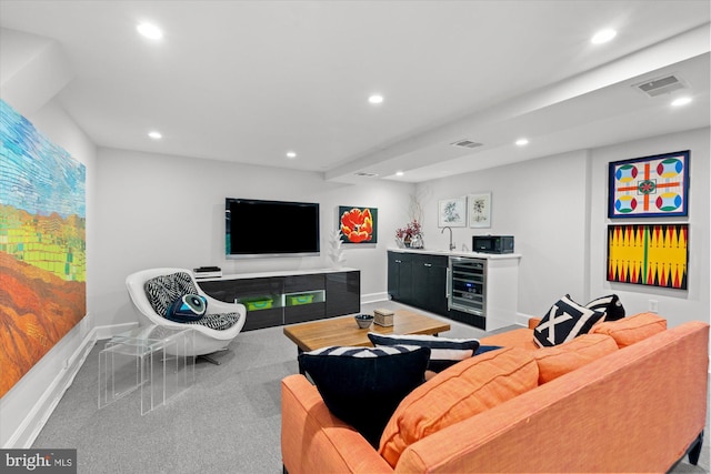 2871 Audubon Ter NW, Washington, DC 20008 - living room with baseboards, wet bar, wine cooler, and recessed lighting