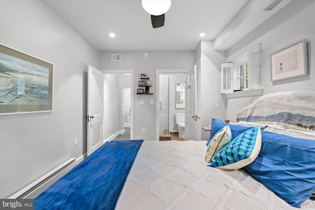 2871 Audubon Ter NW, Washington, DC 20008 - bedroom featuring visible vents, ensuite bath, baseboard heating, and recessed lighting