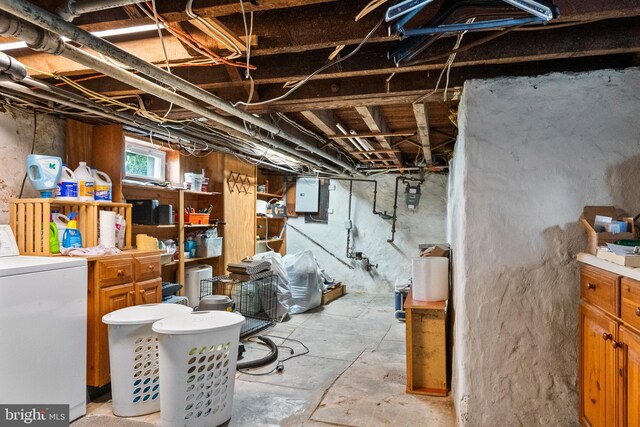 below grade area with washer / dryer and electric panel