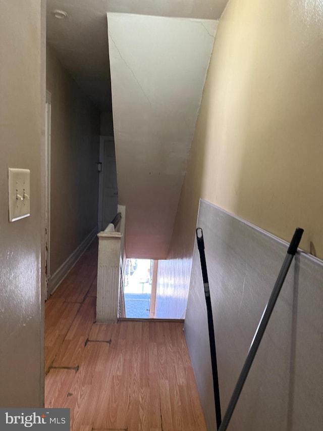 staircase with wood finished floors