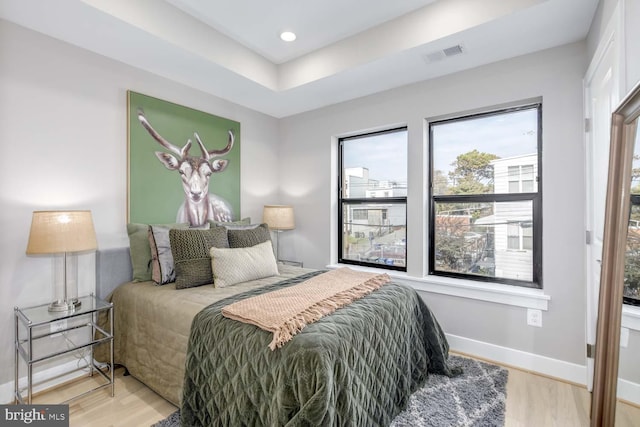 505 Kennedy St NW Unit 302, Washington, DC 20011 - bedroom with baseboards, light wood-type flooring, visible vents, and recessed lighting