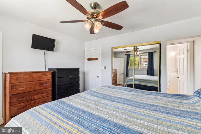 bedroom featuring a closet and a ceiling fan