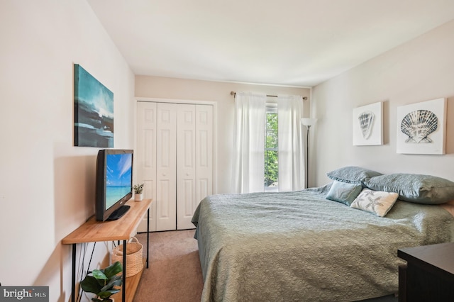 carpeted bedroom featuring a closet