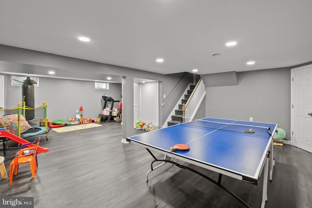 recreation room featuring recessed lighting and wood finished floors