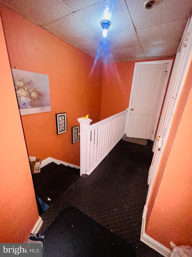 421 52nd St, Baltimore, MD 21224 - stairway with a drop ceiling and carpet floors