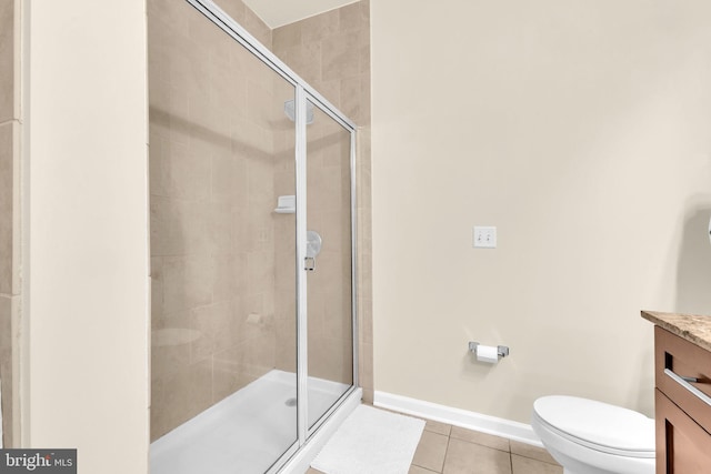 444 W Broad St Unit 407, Falls Church, VA 22046 - full bath with toilet, vanity, a shower stall, tile patterned flooring, and baseboards