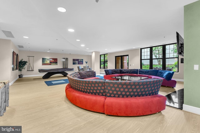 444 W Broad St Unit 407, Falls Church, VA 22046 - living area with baseboards, billiards table, wood finished floors, and recessed lighting