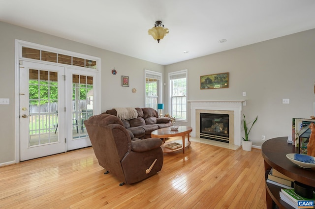 2364 N Chesterfield Ct, Charlottesville, VA 22911 - living area with a glass covered fireplace, plenty of natural light, light wood-style flooring, and baseboards