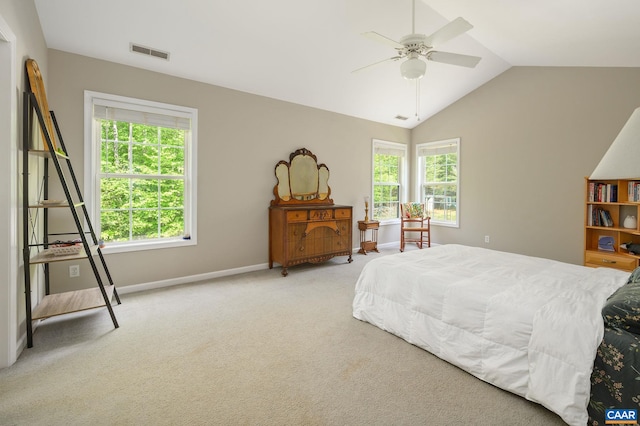 2364 N Chesterfield Ct, Charlottesville, VA 22911 - carpeted bedroom with multiple windows, vaulted ceiling, baseboards, and a ceiling fan