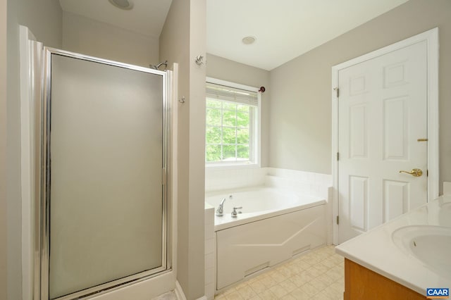 2364 N Chesterfield Ct, Charlottesville, VA 22911 - bathroom featuring a stall shower, a bath, vanity, and tile patterned floors