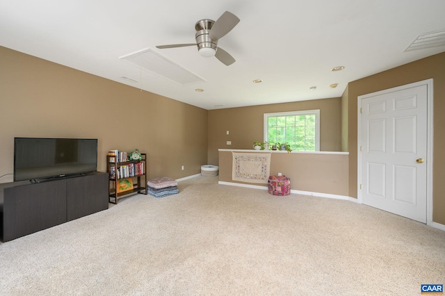 2364 N Chesterfield Ct, Charlottesville, VA 22911 - playroom with carpet floors, a ceiling fan, and baseboards