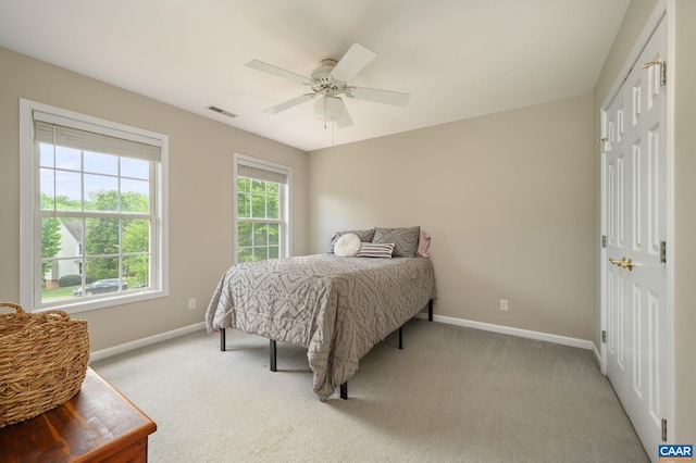 2364 N Chesterfield Ct, Charlottesville, VA 22911 - bedroom featuring baseboards, light colored carpet, and a ceiling fan