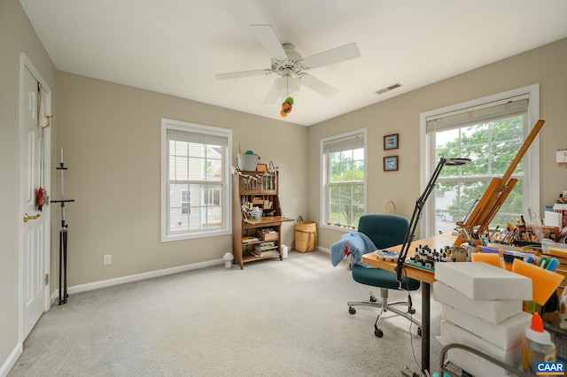 2364 N Chesterfield Ct, Charlottesville, VA 22911 - home office with carpet, healthy amount of natural light, baseboards, and ceiling fan