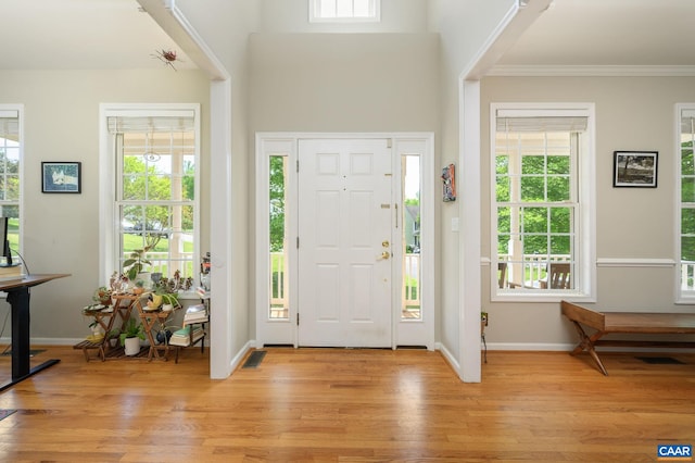 2364 N Chesterfield Ct, Charlottesville, VA 22911 - entrance foyer featuring light wood finished floors, healthy amount of natural light, and ornamental molding