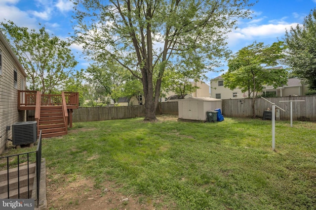 1797 Valleyside Dr, Frederick, MD 21702 - view of yard featuring stairway, a storage unit, a deck, central air condition unit, and an outdoor structure