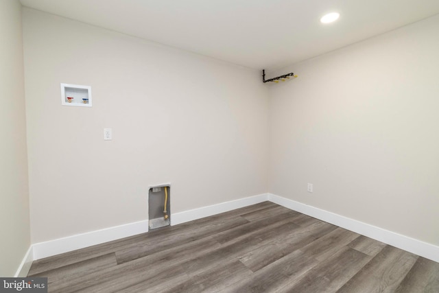 404 Crescent Rd, Hatboro, PA 19040 - washroom featuring laundry area, recessed lighting, dark wood-style floors, washer hookup, and baseboards