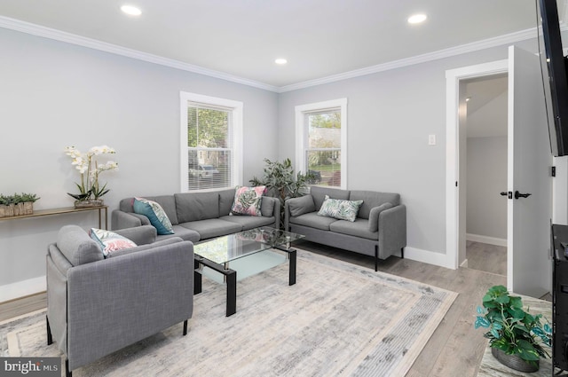 404 Crescent Rd, Hatboro, PA 19040 - living area featuring crown molding, light wood-type flooring, baseboards, and recessed lighting
