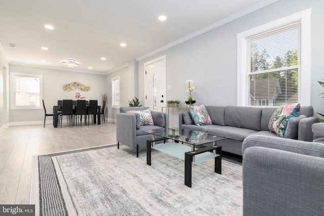 404 Crescent Rd, Hatboro, PA 19040 - living area with crown molding, recessed lighting, baseboards, and wood finished floors