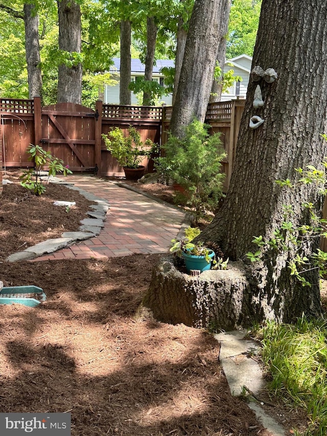 view of yard featuring fence and a gate