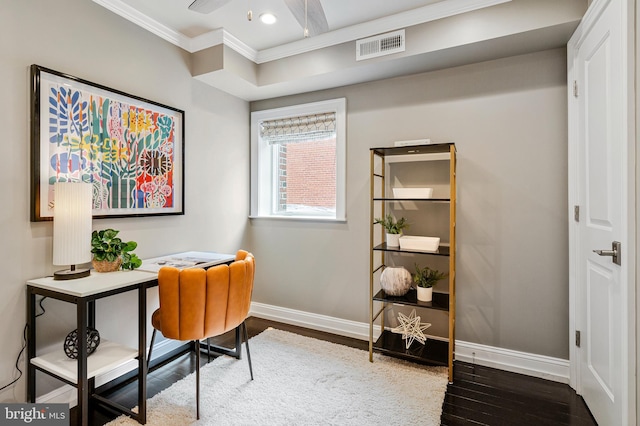 418 Seward Sq SE Unit 3, Washington, DC 20003 - office area featuring crown molding, wood finished floors, baseboards, a ceiling fan, and recessed lighting