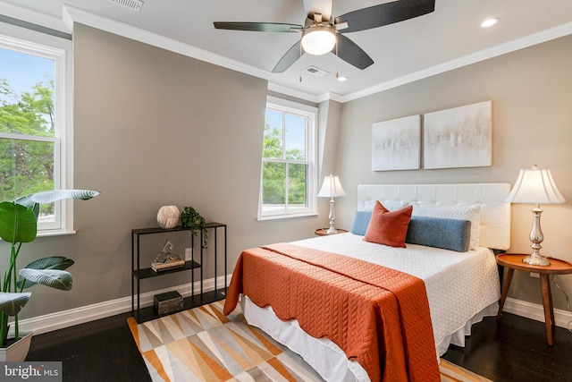418 Seward Sq SE Unit 3, Washington, DC 20003 - bedroom with baseboards, wood finished floors, recessed lighting, ornamental molding, and a ceiling fan