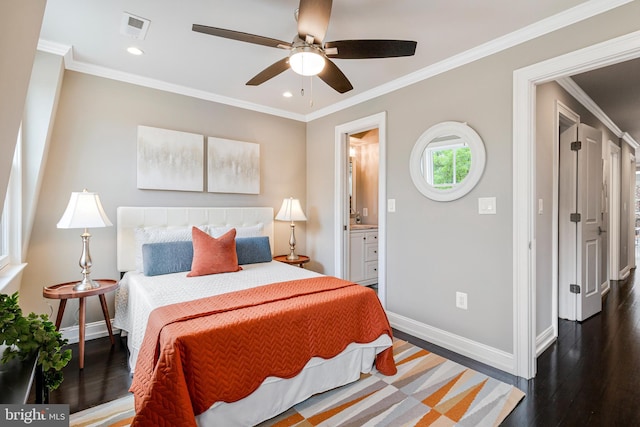 418 Seward Sq SE Unit 3, Washington, DC 20003 - bedroom with baseboards, wood finished floors, recessed lighting, ornamental molding, and ensuite bath