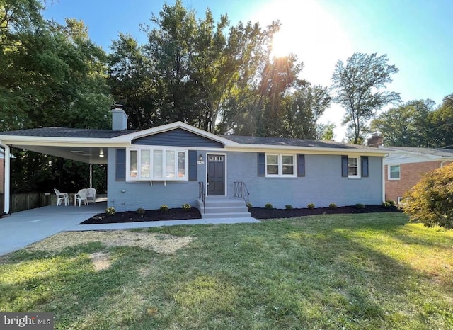 5902 Middleton Ct, Temple Hills, MD 20748 - ranch-style house featuring a chimney, a front yard, a carport, and driveway