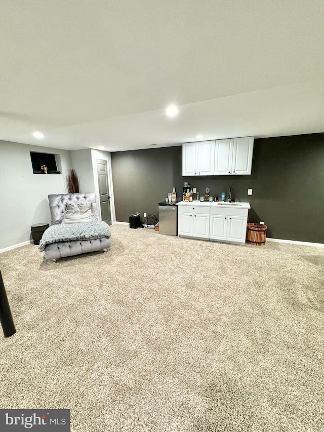 5902 Middleton Ct, Temple Hills, MD 20748 - carpeted bedroom featuring baseboards, recessed lighting, fridge, and bar area
