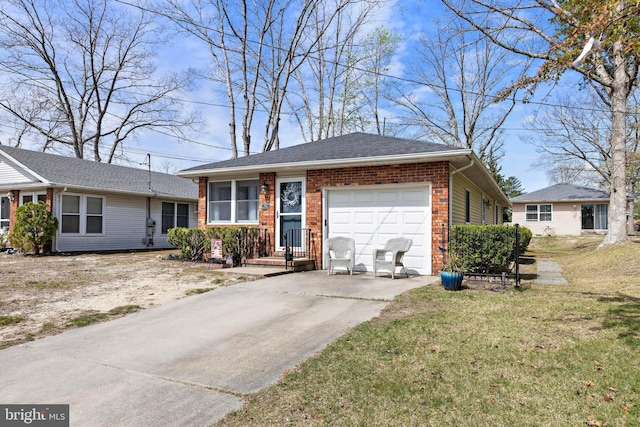 54 Dogwood Rd, Manahawkin, NJ 08050 - ranch-style house featuring concrete driveway, an attached garage, a front lawn, and brick siding