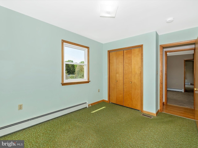 9203 Oak Tree Cir, Frederick, MD 21701 - unfurnished bedroom with carpet floors, baseboards, visible vents, and baseboard heating