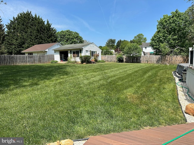 view of yard with a fenced backyard